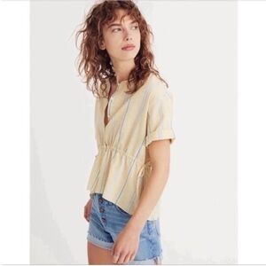 Madewell Drawstring Waist shirt yellow Atlantic Stripe button front